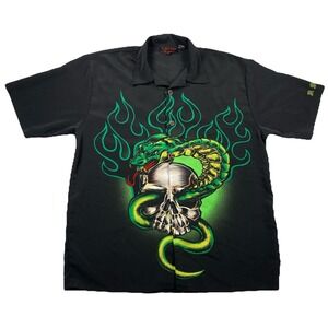 NSIXX by Dragonfly Button Up Shirt Mens XL Black Snake Skull